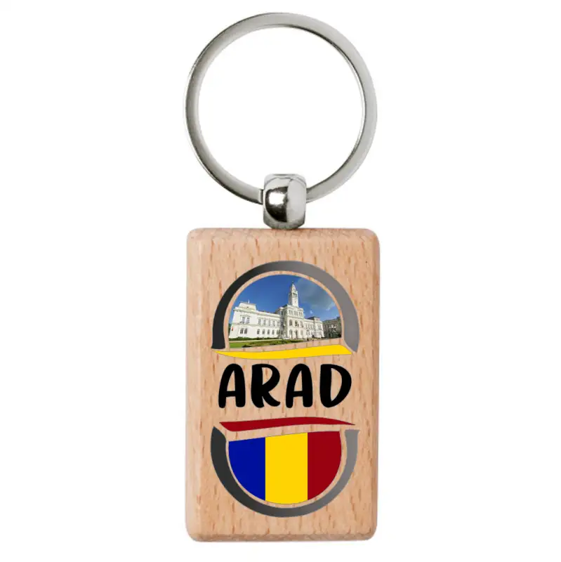 Arad romania, breloc din lemn, model 008v